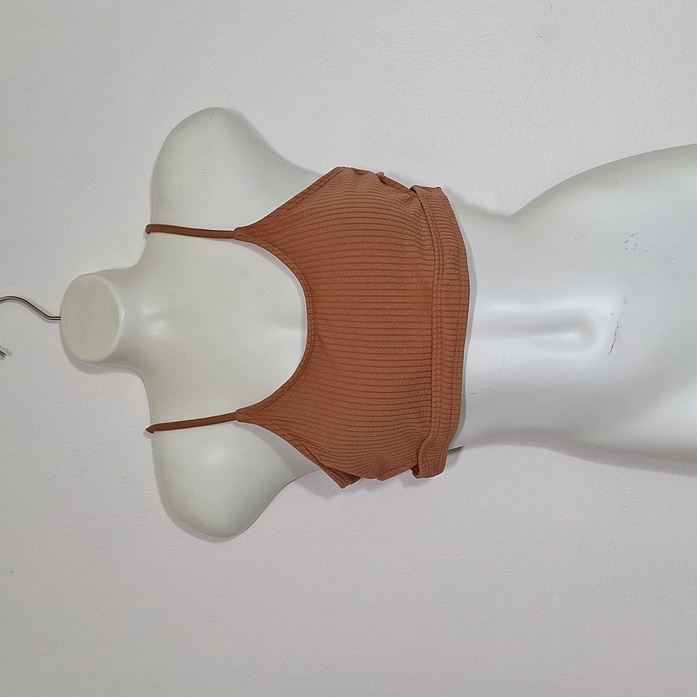 Zaful Bikini Swim Top Ribbed Brown